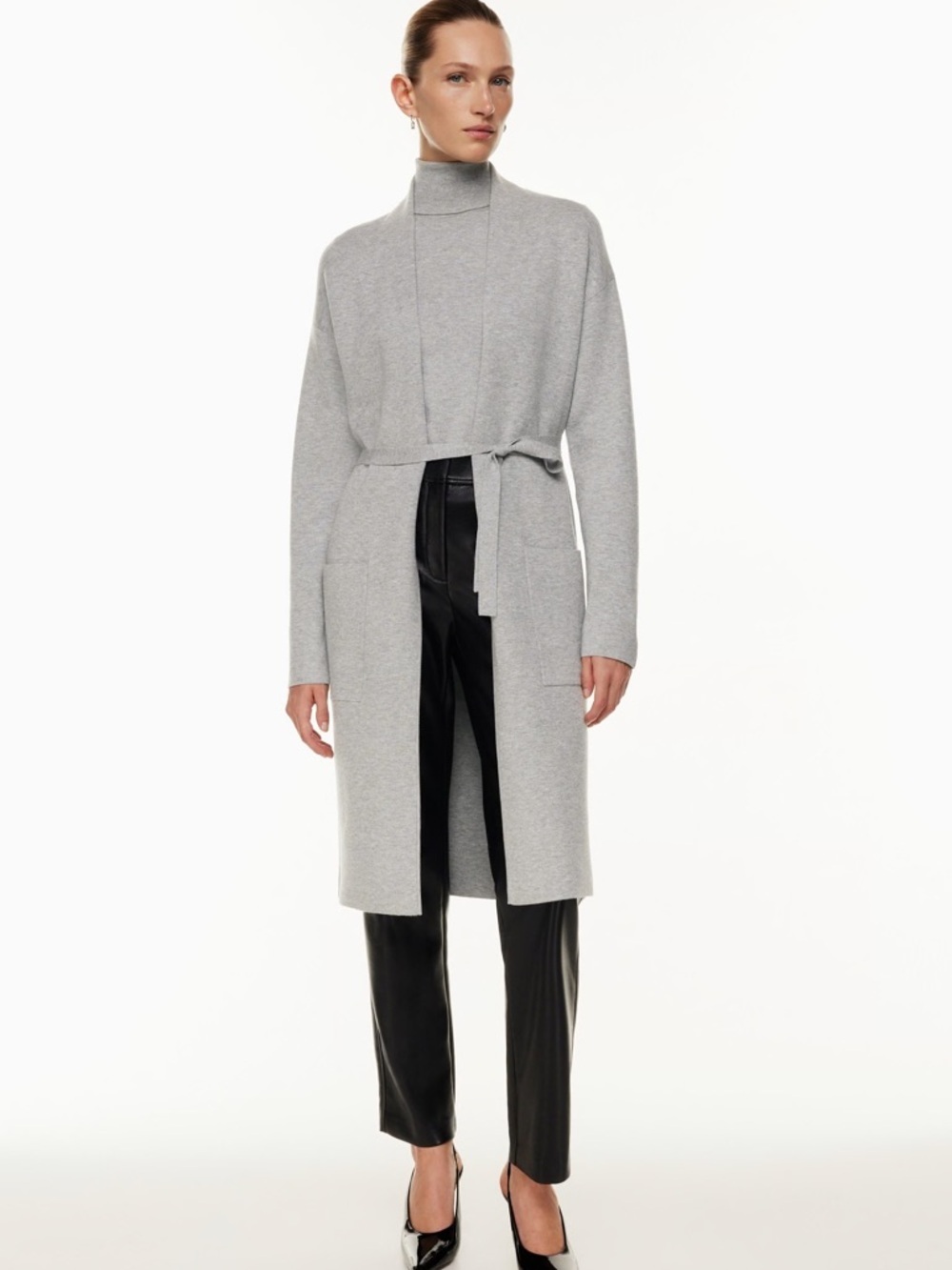 Aritzia Babaton TY Merino Wool Cardigan Long Belted Grey size XS